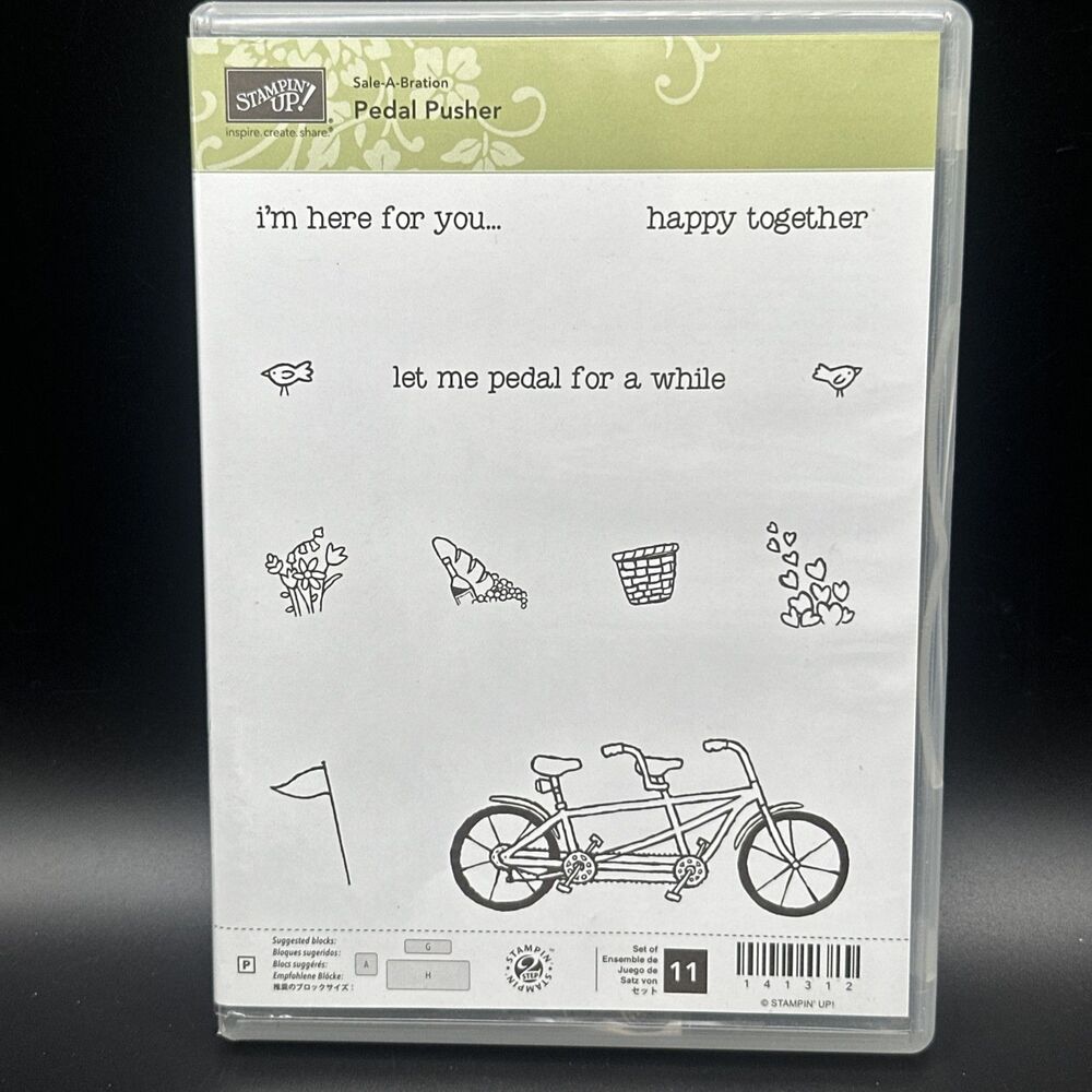 STAMPIN UP! PEDAL PUSHER CLEAR STAMP SET BICYCLE BASKET sentiments hearts